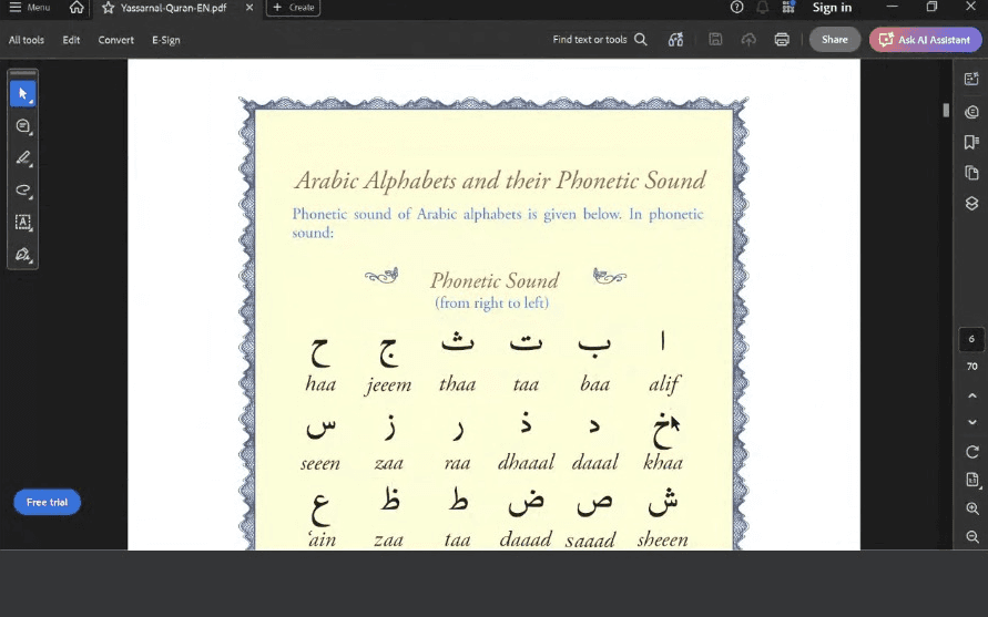 Live class covering the Arabic alphabet with the instructor